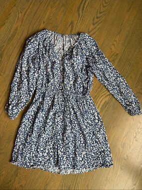 Rails Blue and White Printed Long-Sleeve Dress